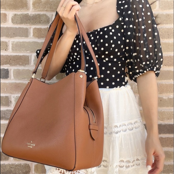 Kate Spade Leila Medium Triple Compartment Tote Brown Pebbled Leather - Picture 2 of 3